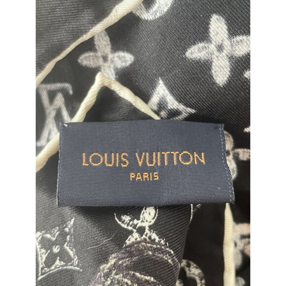 Louis Vuitton Paris Black Silk Scarf With Monogram & Animal Print Design - Picture 6 of 6